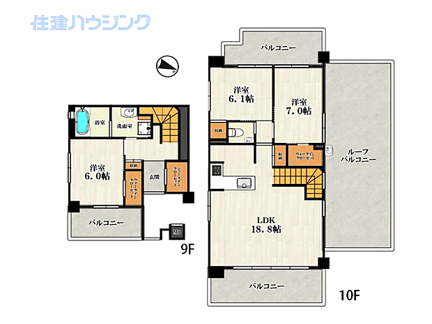 イニシア中野本町(3LDK) 9階の間取り図