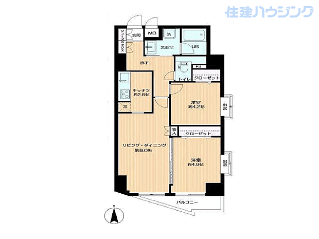 日神パレステージ市ヶ谷富久町(2LDK) 7階の間取り図
