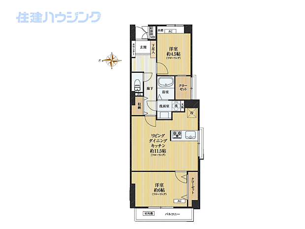 レジオン祐天寺(2LDK) 3階の間取り図