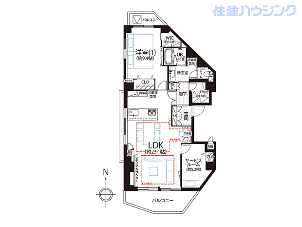 オリエンタル千駄ヶ谷(1SLDK) 11階の間取り図