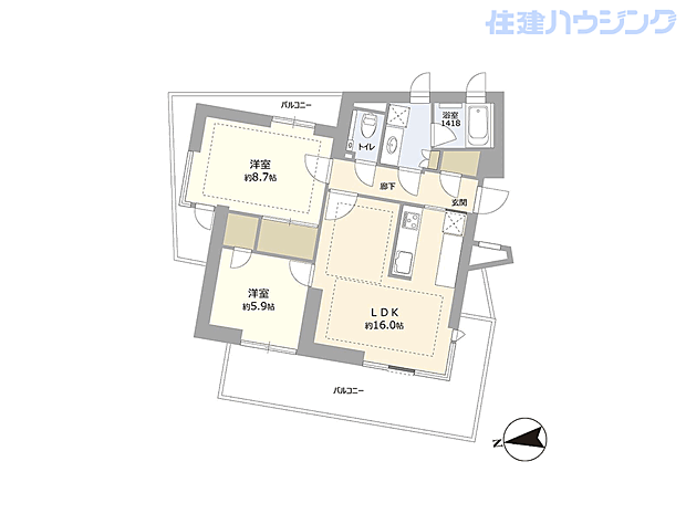 ロイヤルシーズン麻布永坂(2LDK) 6階の間取り図