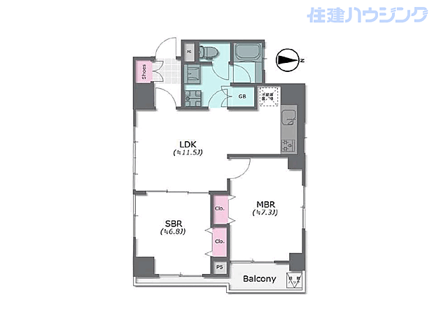 ライオンズマンション三田(2LDK) 10階の間取り図