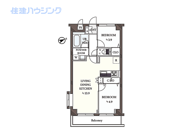 マートルコート中野上高田(2LDK) 2階の間取り図