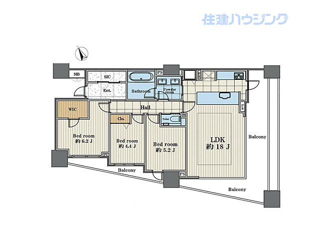 Tｈｅ目黒桜レジデンス(3LDK) 12階の間取り図