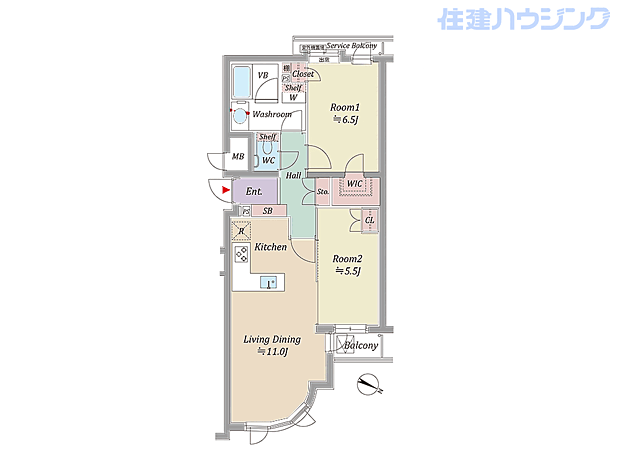 サンウッド杉並和田フラッツ(2LDK) 3階の間取り図