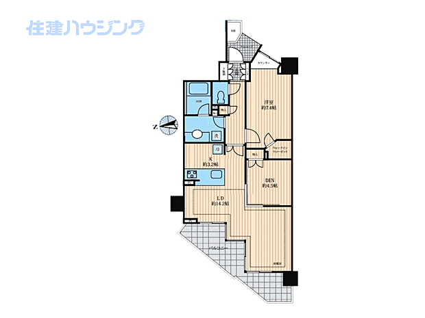 神楽坂アインスタワー(1SLDK) 13階の間取り図