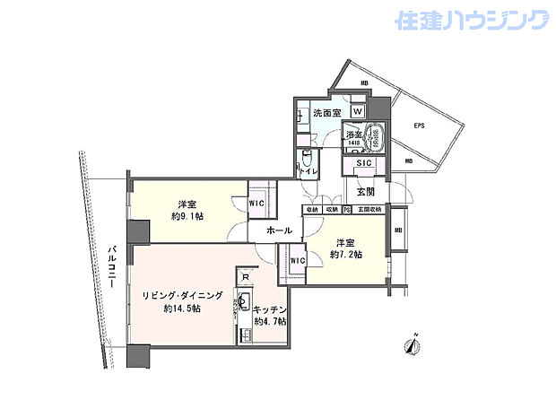 キャピタルマークタワー(2LDK) 37階の間取り図