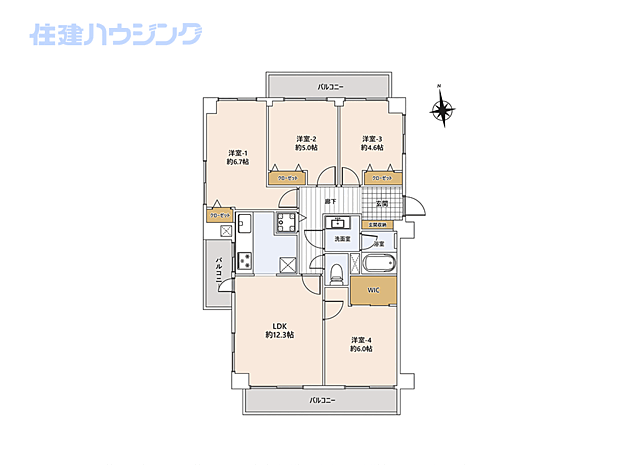 サンライン成城ハイツ(4LDK) 5階の間取り図
