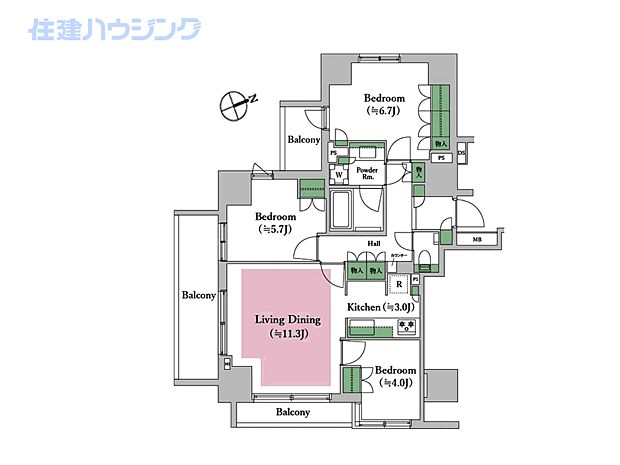 オープンレジデンシア目黒平町(3LDK) 2階の間取り図