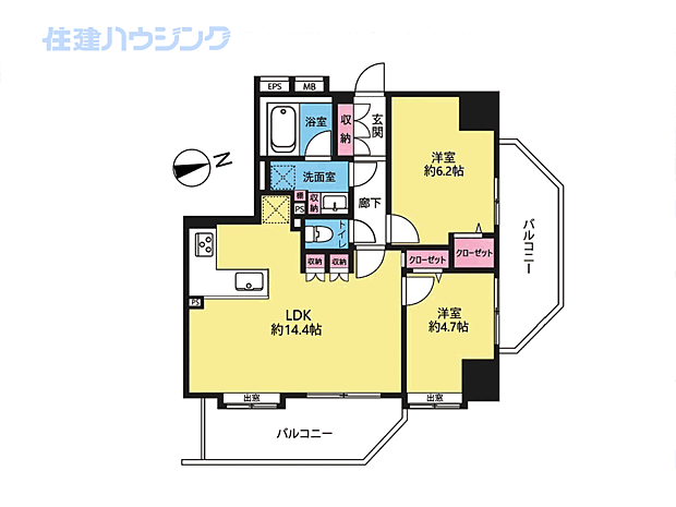 ネオマイム西早稲田パークス(2LDK) 4階の間取り図