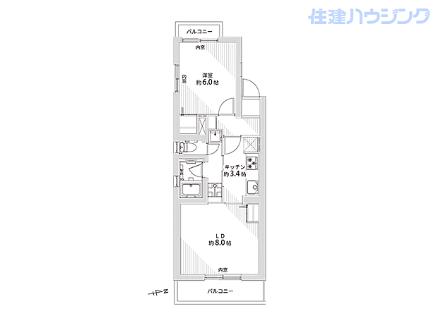 代官山ローヤルコーポ(1LDK) 4階の間取り図