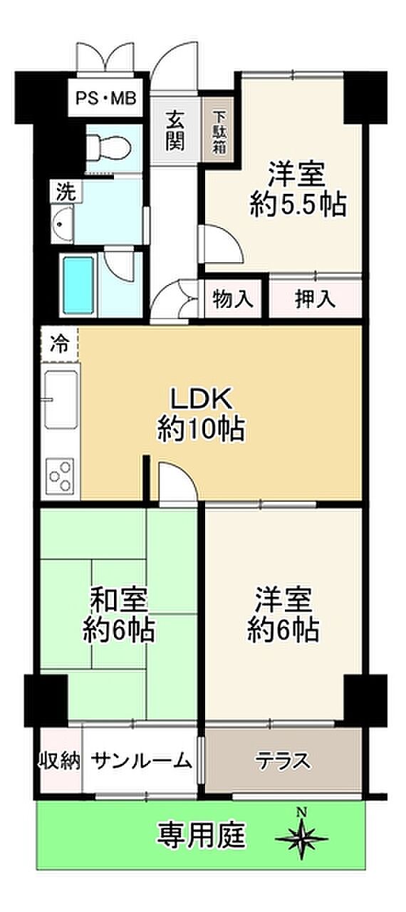 ジークレフ甲南(3LDK) 1階の間取り図