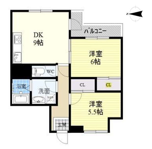 アクティー岡町(2DK) 6階の間取り図