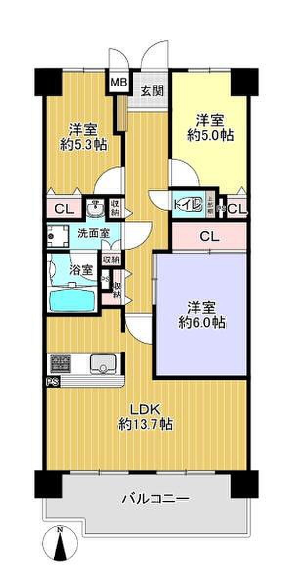 アンビエント枚方公園(3LDK) 6階の内観