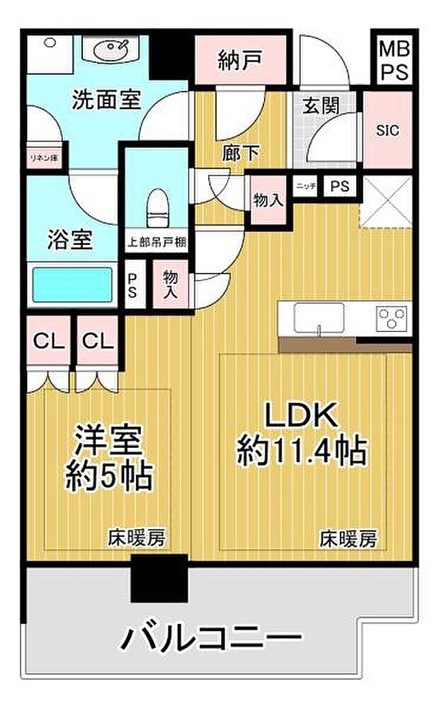ライオンズ京都御所南レジデンス(1SLDK) 4階の間取り図