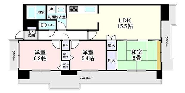 ハイネス勝田台弐番館(3LDK) 5階の間取り図