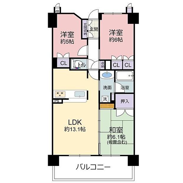 メロディーハイム住道ガーディア(3LDK) 2階の間取り図
