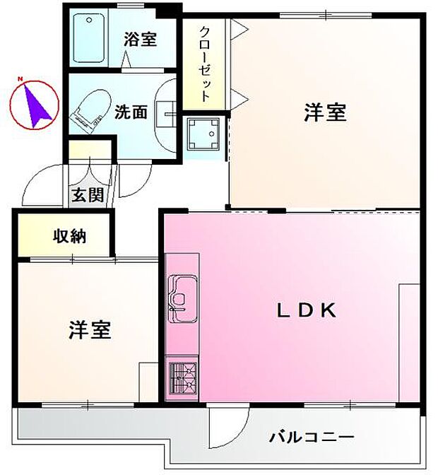 鶴川6丁目団地(2LDK) 3階の間取り図