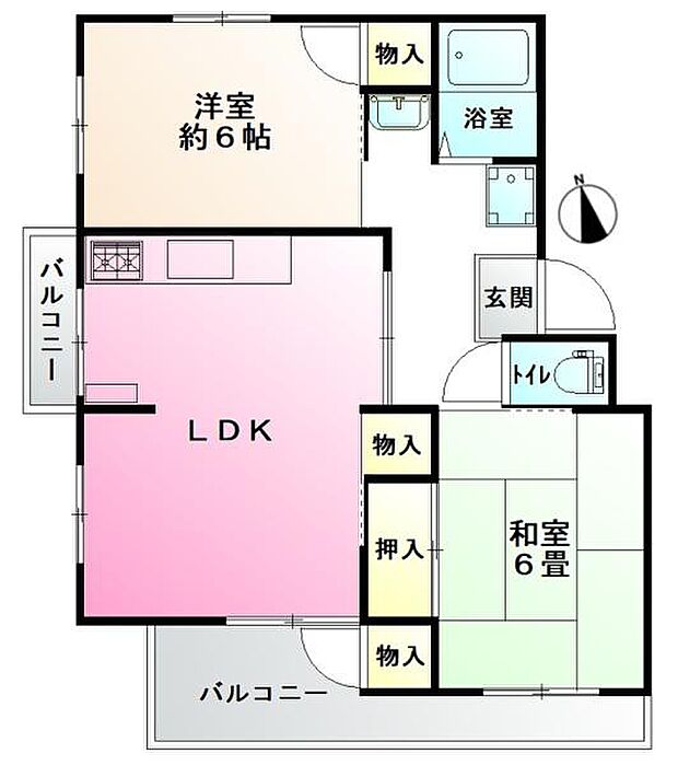 鶴川6丁目団地(2LDK) 4階の間取り図