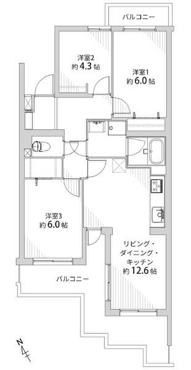 ライオンズマンション菅田(3LDK) 2階の間取り図