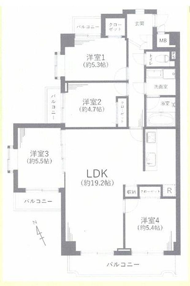 真栄マンションロイヤル野並(4LDK) 10階の間取り図