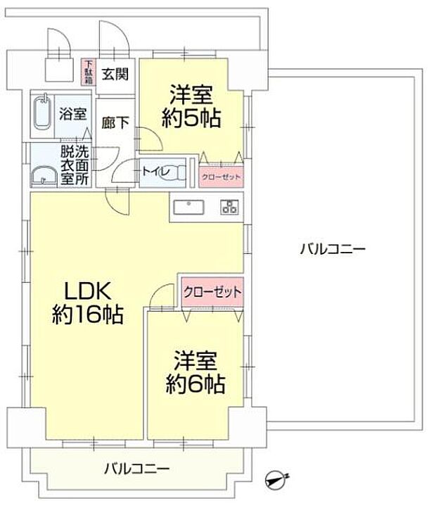 サンハロー湘南台(2LDK) 4階の間取り図