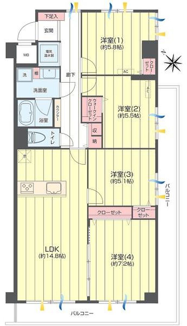 パークサイド武蔵小杉(4LDK) 4階の間取り図