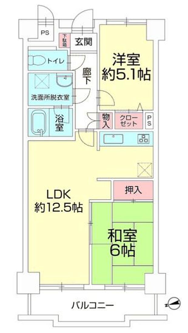コーラル東戸塚(2LDK) 4階の間取り図