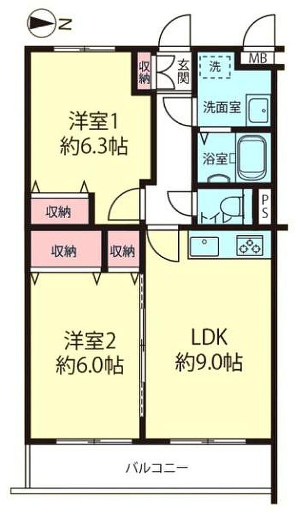 ディアパーク宮前平(2LDK) 3階の間取り図