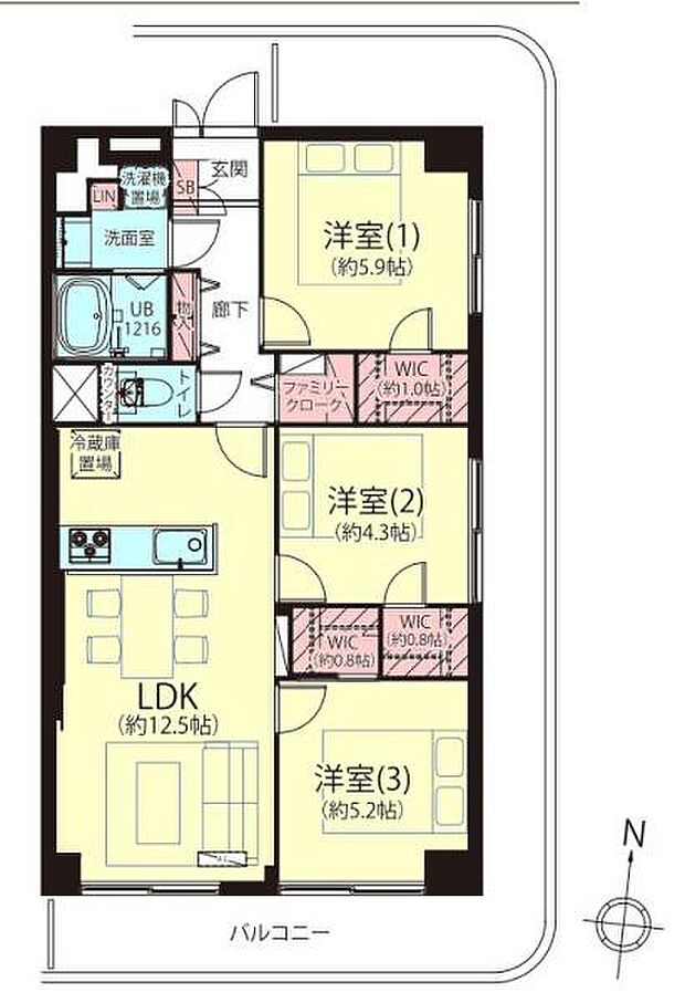 川崎セントラルコーポ(3LDK) 5階の間取り図