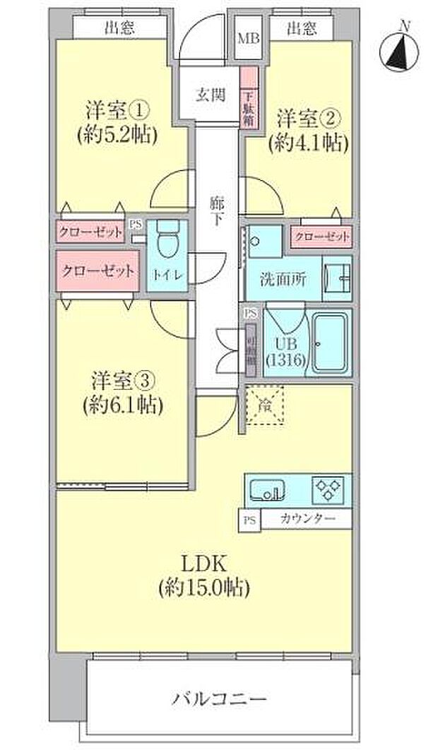 アルカサル川崎(3LDK) 5階の間取り図