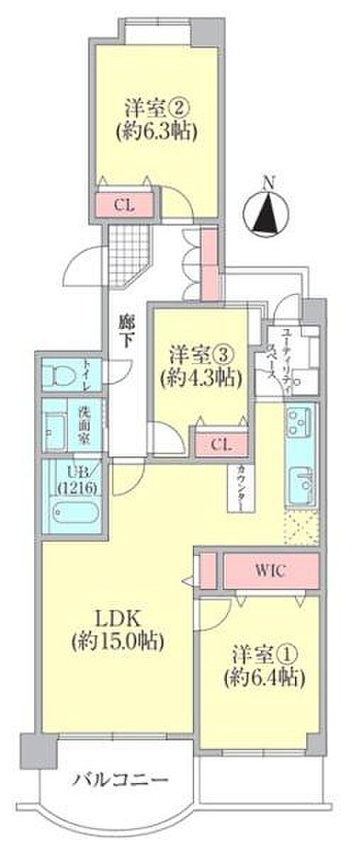 パークハイツ鶴見(3LDK) 7階の間取り図