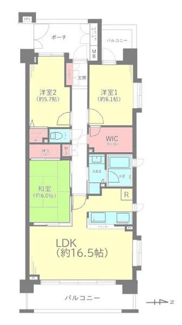 クレストグランディオ横浜(3LDK) 3階の間取り図