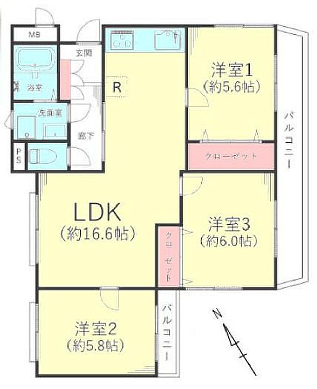 ライオンズマンション南太田(3LDK) 2階の間取り図