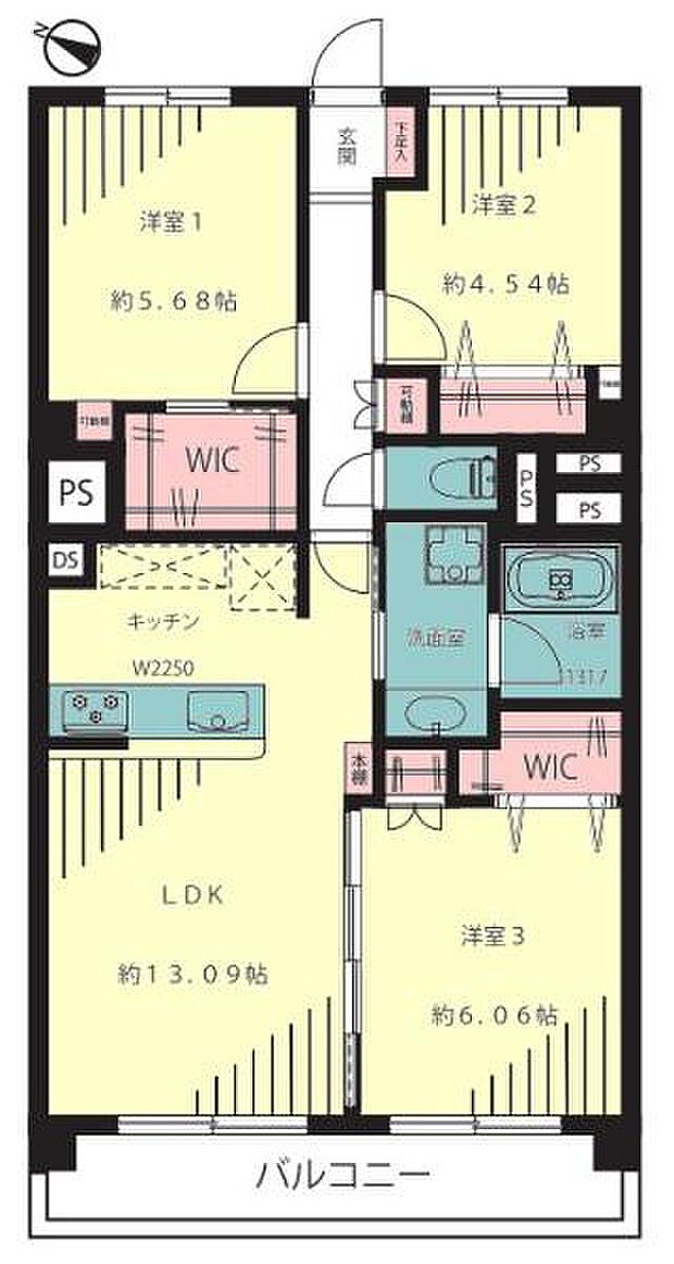 宮前平富士通ハイツＡ棟(3LDK) 3階の間取り図