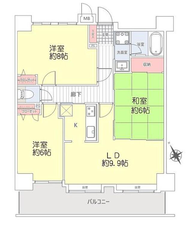ナイスアーバン川崎(3LDK) 4階の間取り図