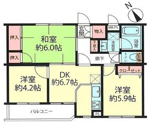 クリオ綱島六番館(3DK) 3階の間取り図