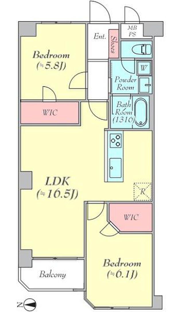 ライオンズマンション新丸子(2LDK) 4階の間取り図