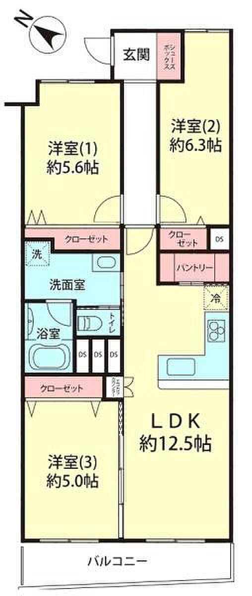 金沢八景ブランシール(3LDK) 2階の間取り図