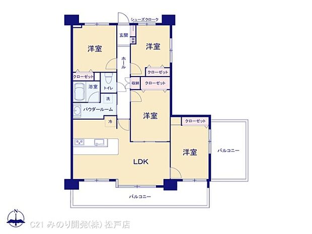 新松戸ガーデニア(4LDK) 9階の間取り図