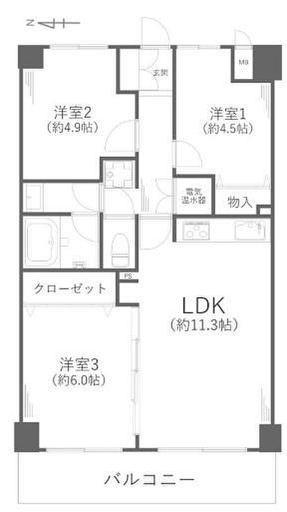 ダイアパレス杉田第3(3LDK) 6階の間取り図