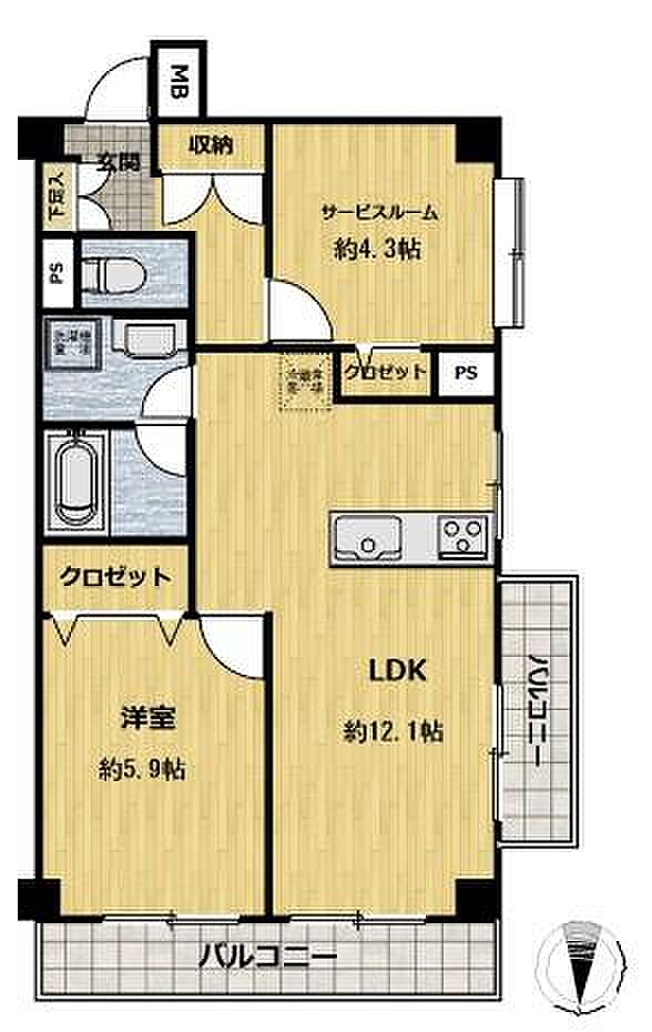 ライオンズマンション吉野町第五(1SLDK) 5階の間取り図