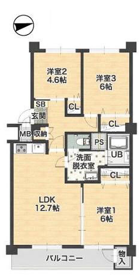 富岡シーサイドコーポＭ棟(3LDK) 3階の内観