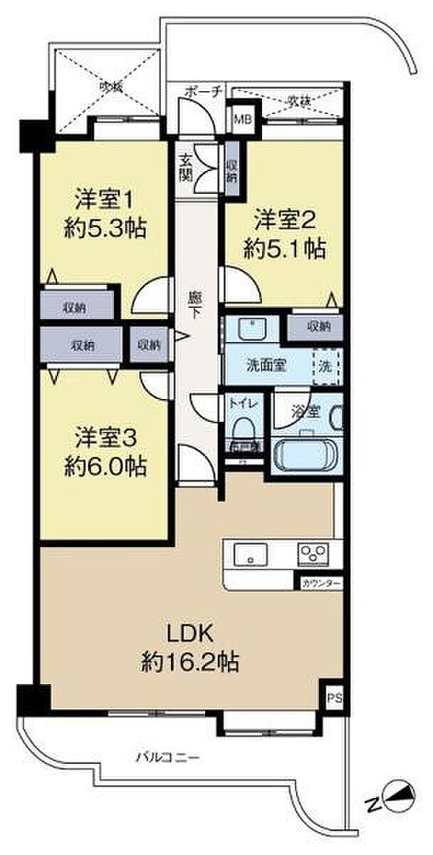 オークラハイム綱島(3LDK) 6階の間取り図