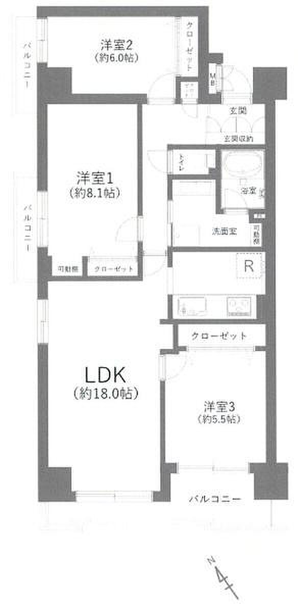 コスモ綱島ヴィルマージュ(3LDK) 5階の間取り図