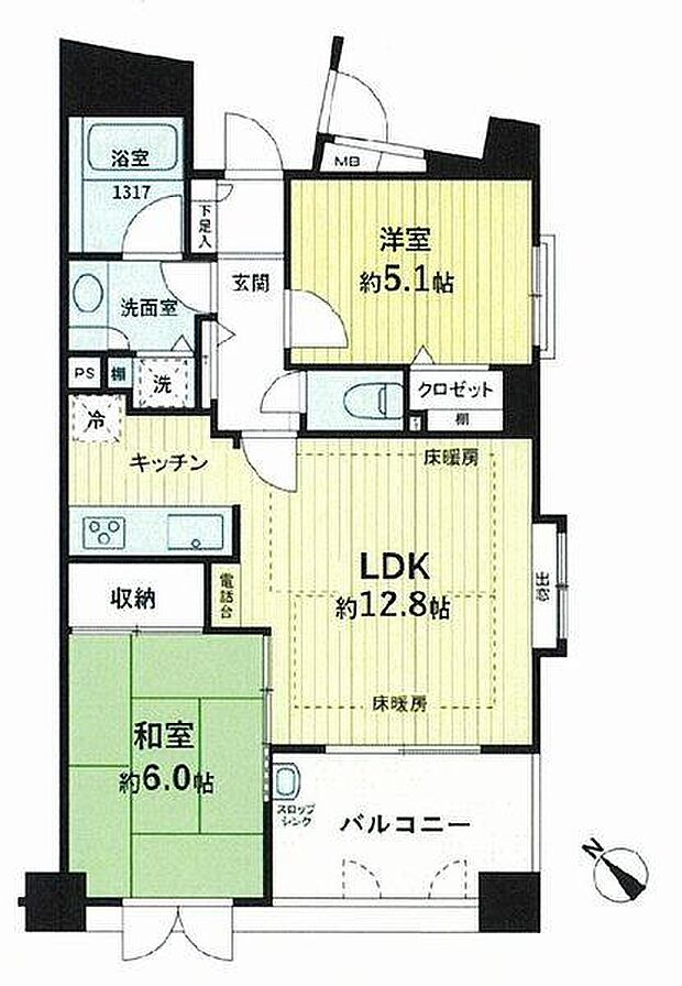 リブゼ横浜紅葉坂(2LDK) 4階の間取り図
