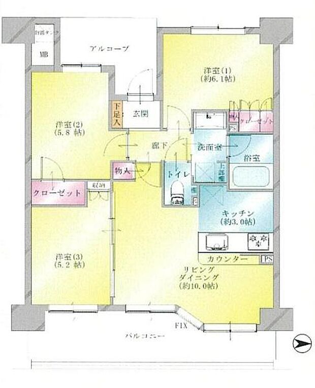 デイパーク横濱綱島(3LDK) 6階の間取り図