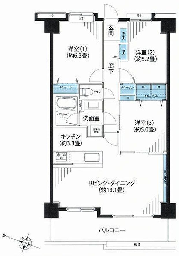 ガーデンシティ横浜三ツ沢(3LDK) 2階の間取り図