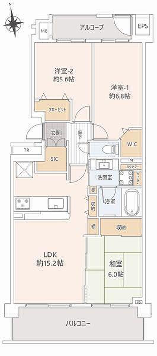 新規内装リフォーム済(2023年11月)。最上階南西向きの明るいお部屋です。エアコン1台設置、リビングに床暖房付です。WIC、SIC付でお部屋をスッキリと使えます。トランクルーム付です。