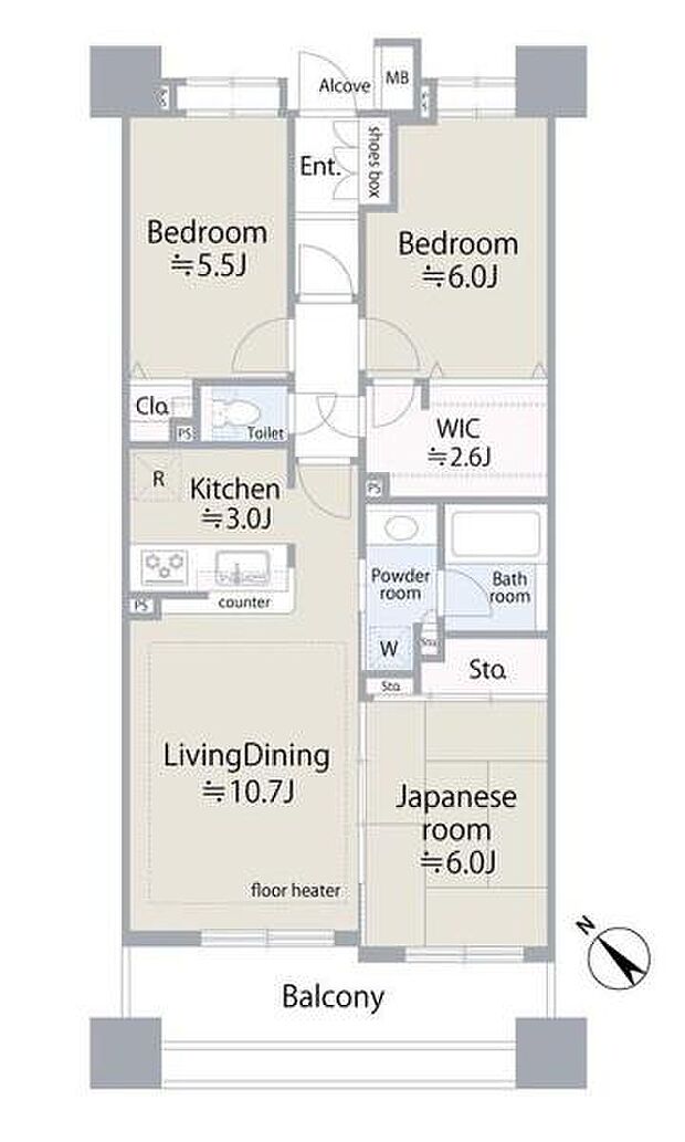 6階部分南西向きの心地よい陽射しが降り注ぐ住戸です。床暖房付リビング・約2.6帖の大容量ファミリークローゼット・アウトフレーム工法によりお部屋に凹凸が無く有効に使えます